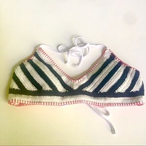 XHILARATION Bikini Top Patriotic Crocheted Padded Red White Blue Size Large NWOT